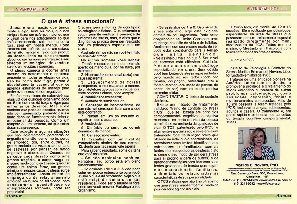 Marilda Lipp – Matéria veiculada na Revista Vivendo Melhor.